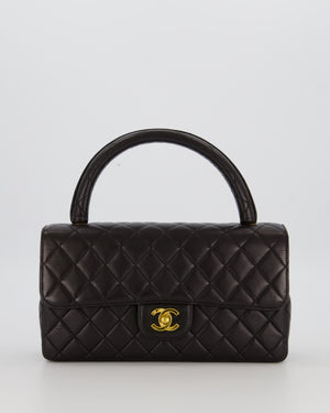 Chanel Black Vintage Top Handle Medium Single Flap Bag in Lambskin Leather with 24K Gold Hardware