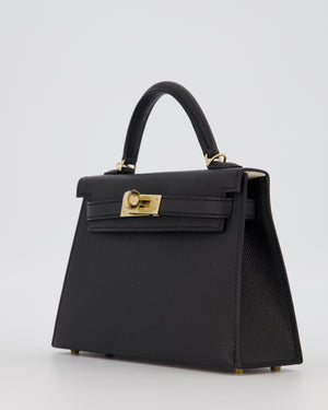 *SUPER RARE* Hermès HSS Mini Kell II 20 Verso Bag in Noir Epsom Leather with Permabrass Hardware and Nata Interior