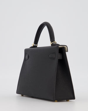 *SUPER RARE* Hermès HSS Mini Kell II 20 Verso Bag in Noir Epsom Leather with Permabrass Hardware and Nata Interior