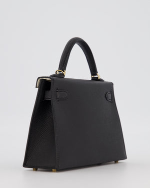 *SUPER RARE* Hermès HSS Mini Kell II 20 Verso Bag in Noir Epsom Leather with Permabrass Hardware and Nata Interior