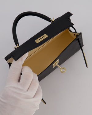 *SUPER RARE* Hermès HSS Mini Kell II 20 Verso Bag in Noir Epsom Leather with Permabrass Hardware and Nata Interior