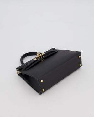 *SUPER RARE* Hermès HSS Mini Kell II 20 Verso Bag in Noir Epsom Leather with Permabrass Hardware and Nata Interior
