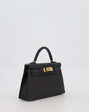 *SUPER RARE* Hermès HSS Mini Kell II 20 Verso Bag in Noir Epsom Leather with Permabrass Hardware and Nata Interior