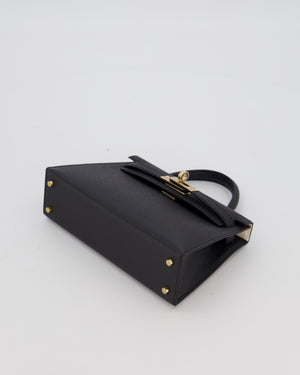 *SUPER RARE* Hermès HSS Mini Kell II 20 Verso Bag in Noir Epsom Leather with Permabrass Hardware and Nata Interior