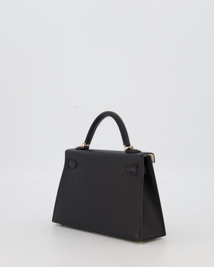 *SUPER RARE* Hermès HSS Mini Kell II 20 Verso Bag in Noir Epsom Leather with Permabrass Hardware and Nata Interior