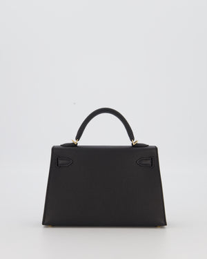 *SUPER RARE* Hermès HSS Mini Kell II 20 Verso Bag in Noir Epsom Leather with Permabrass Hardware and Nata Interior