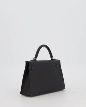 *SUPER RARE* Hermès HSS Mini Kell II 20 Verso Bag in Noir Epsom Leather with Permabrass Hardware and Nata Interior