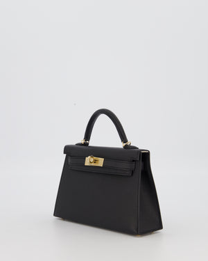 *SUPER RARE* Hermès HSS Mini Kell II 20 Verso Bag in Noir Epsom Leather with Permabrass Hardware and Nata Interior