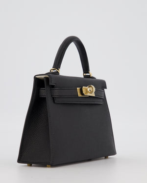 *SUPER RARE* Hermès HSS Mini Kell II 20 Verso Bag in Noir Epsom Leather with Permabrass Hardware and Nata Interior