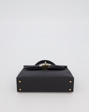 *SUPER RARE* Hermès HSS Mini Kell II 20 Verso Bag in Noir Epsom Leather with Permabrass Hardware and Nata Interior