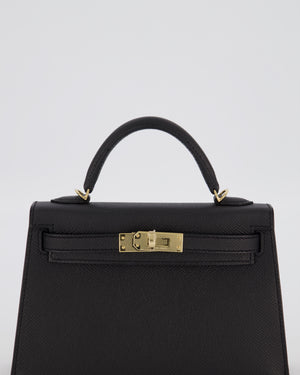 *SUPER RARE* Hermès HSS Mini Kell II 20 Verso Bag in Noir Epsom Leather with Permabrass Hardware and Nata Interior