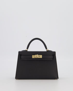 *SUPER RARE* Hermès HSS Mini Kell II 20 Verso Bag in Noir Epsom Leather with Permabrass Hardware and Nata Interior