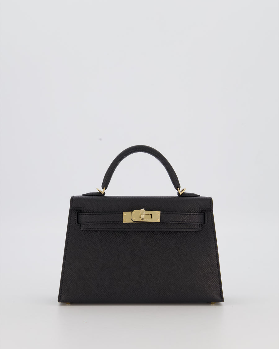 *SUPER RARE* Hermès HSS Mini Kell II 20 Verso Bag in Noir Epsom Leather with Permabrass Hardware and Nata Interior