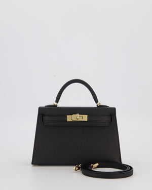 *SUPER RARE* Hermès HSS Mini Kell II 20 Verso Bag in Noir Epsom Leather with Permabrass Hardware and Nata Interior