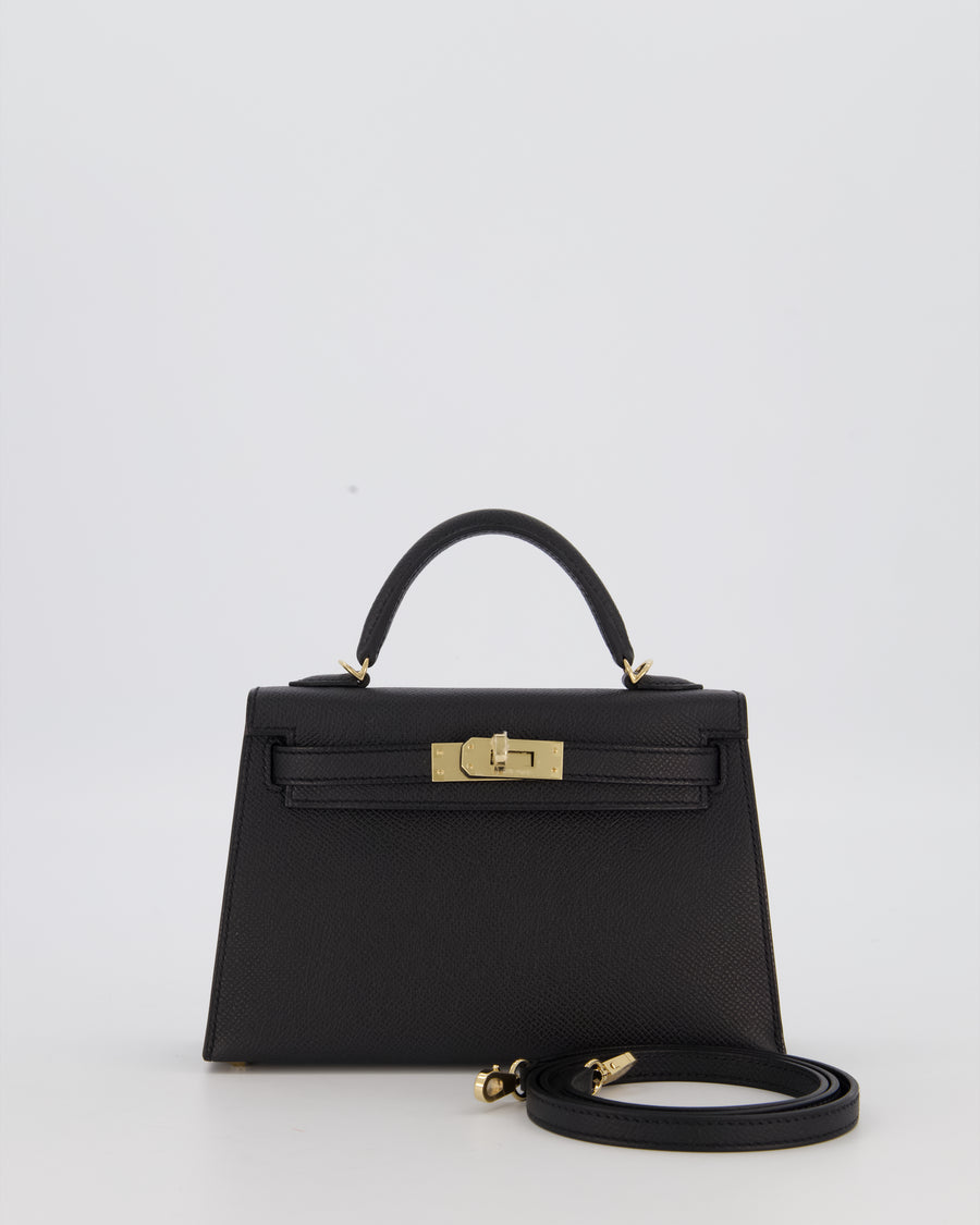 *SUPER RARE* Hermès HSS Mini Kell II 20 Verso Bag in Noir Epsom Leather with Permabrass Hardware and Nata Interior