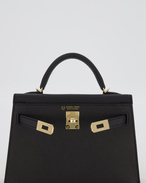 *SUPER RARE* Hermès HSS Mini Kell II 20 Verso Bag in Noir Epsom Leather with Permabrass Hardware and Nata Interior