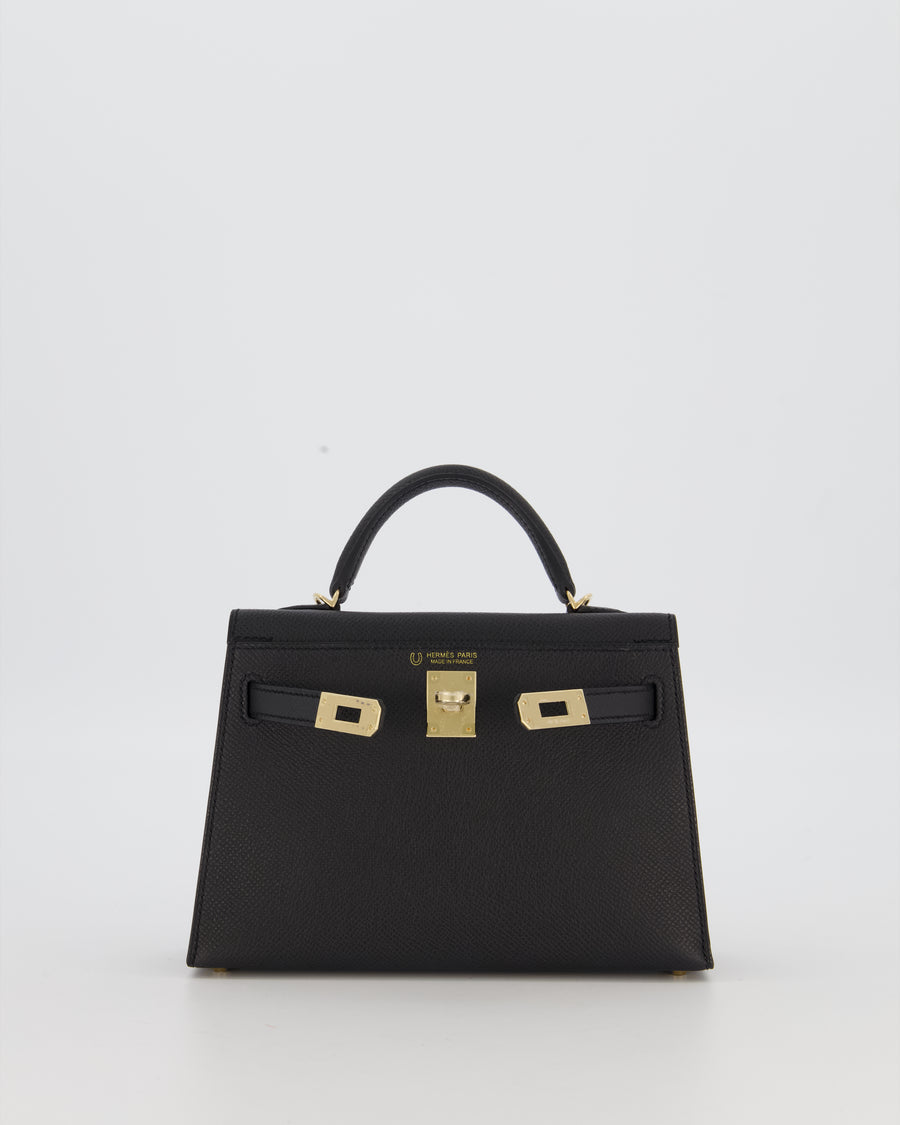 *SUPER RARE* Hermès HSS Mini Kell II 20 Verso Bag in Noir Epsom Leather with Permabrass Hardware and Nata Interior