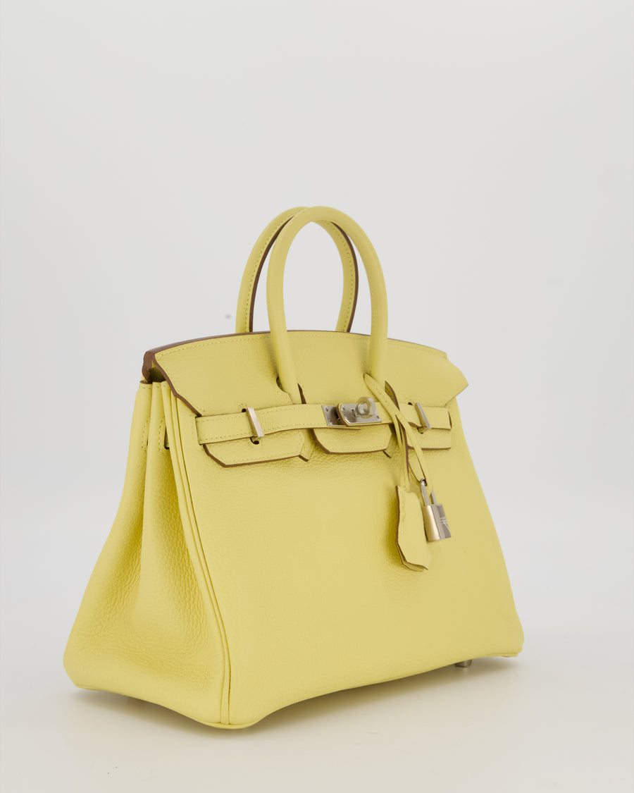 Hermès Birkin 25 Retourne Bag in Jaune Poussin Togo Leather with Palladium Hardware