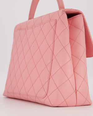 Chanel Baby Pink Vintage Kelly Top Handle Flap Bag in Quilted Caviar Leather with 24K Gold Hardware