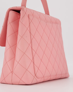 Chanel Baby Pink Vintage Kelly Top Handle Flap Bag in Quilted Caviar Leather with 24K Gold Hardware