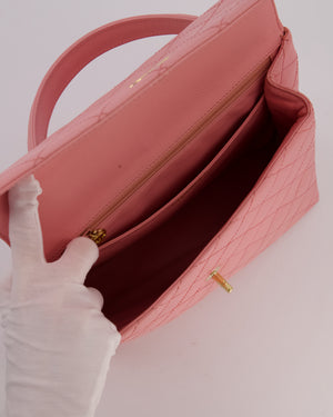 Chanel Baby Pink Vintage Kelly Top Handle Flap Bag in Quilted Caviar Leather with 24K Gold Hardware
