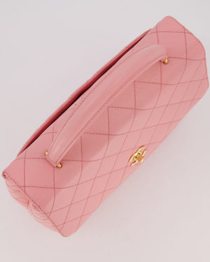 Chanel Baby Pink Vintage Kelly Top Handle Flap Bag in Quilted Caviar Leather with 24K Gold Hardware
