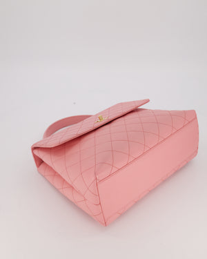 Chanel Baby Pink Vintage Kelly Top Handle Flap Bag in Quilted Caviar Leather with 24K Gold Hardware