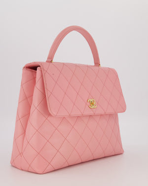 Chanel Baby Pink Vintage Kelly Top Handle Flap Bag in Quilted Caviar Leather with 24K Gold Hardware