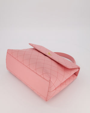 Chanel Baby Pink Vintage Kelly Top Handle Flap Bag in Quilted Caviar Leather with 24K Gold Hardware