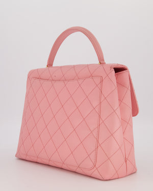 Chanel Baby Pink Vintage Kelly Top Handle Flap Bag in Quilted Caviar Leather with 24K Gold Hardware