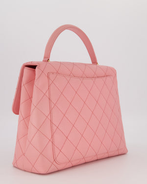 Chanel Baby Pink Vintage Kelly Top Handle Flap Bag in Quilted Caviar Leather with 24K Gold Hardware