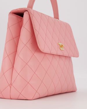 Chanel Baby Pink Vintage Kelly Top Handle Flap Bag in Quilted Caviar Leather with 24K Gold Hardware