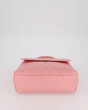 Chanel Baby Pink Vintage Kelly Top Handle Flap Bag in Quilted Caviar Leather with 24K Gold Hardware