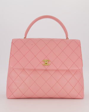 Chanel Baby Pink Vintage Kelly Top Handle Flap Bag in Quilted Caviar Leather with 24K Gold Hardware