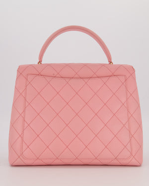 Chanel Baby Pink Vintage Kelly Top Handle Flap Bag in Quilted Caviar Leather with 24K Gold Hardware