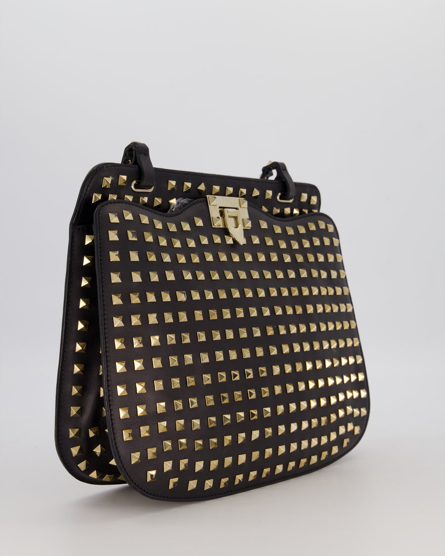 Valentino Black Rockstud Shoulder Bag with Gold Hardware