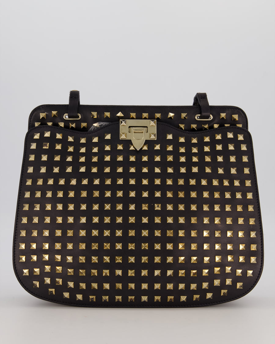 Valentino Black Rockstud Shoulder Bag with Gold Hardware