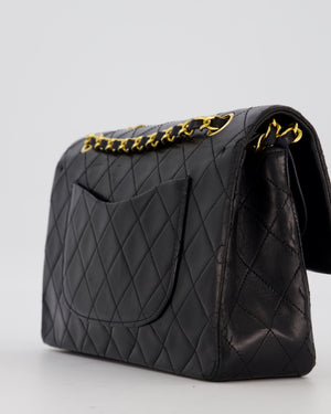 Chanel Black Vintage Medium Classic Double Flap Bag in Lambskin Leather with 24K Gold Hardware