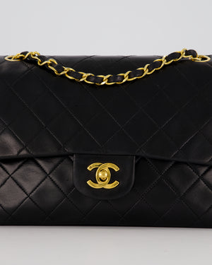 Chanel Black Vintage Medium Classic Double Flap Bag in Lambskin Leather with 24K Gold Hardware