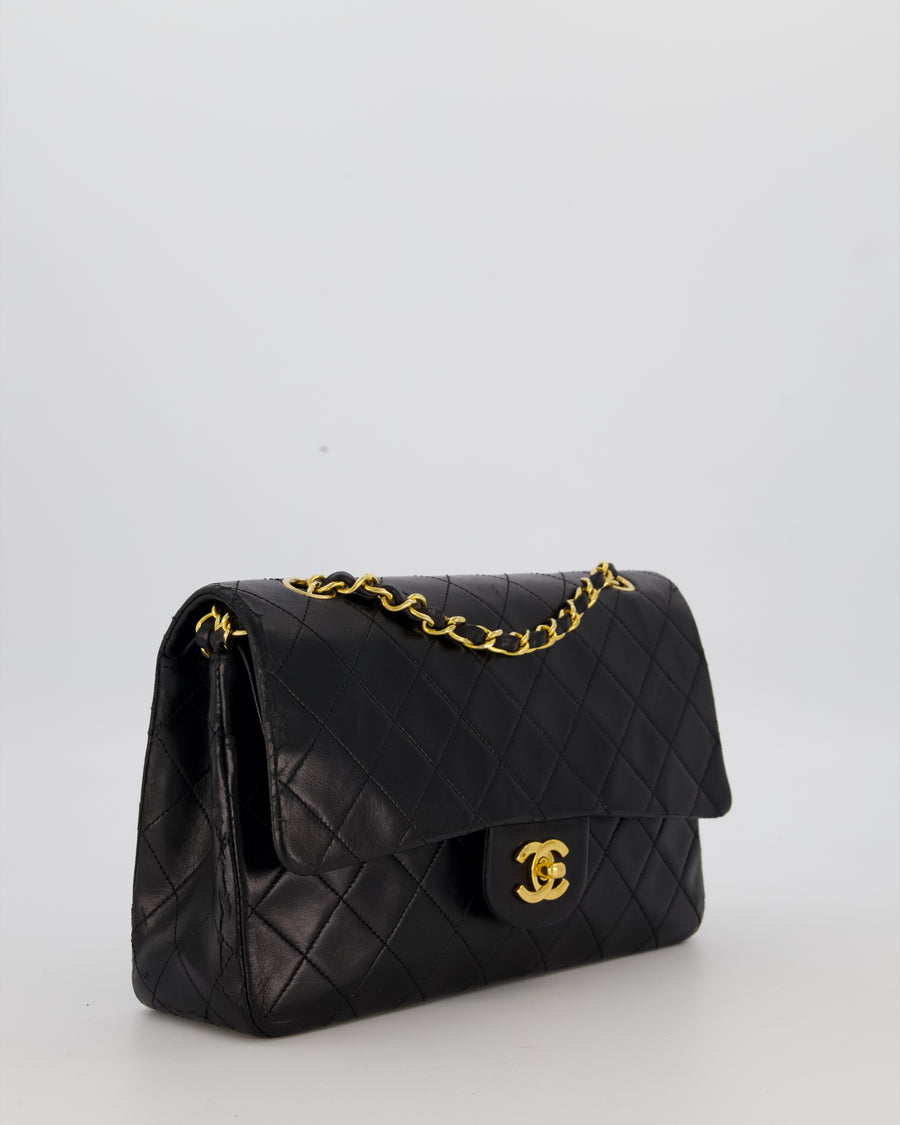 Chanel Black Vintage Medium Classic Double Flap Bag in Lambskin Leather with 24K Gold Hardware