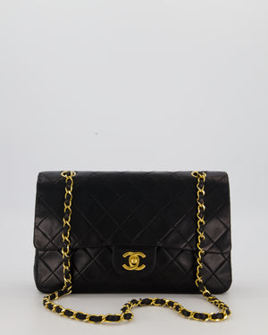 Chanel Black Vintage Medium Classic Double Flap Bag in Lambskin Leather with 24K Gold Hardware