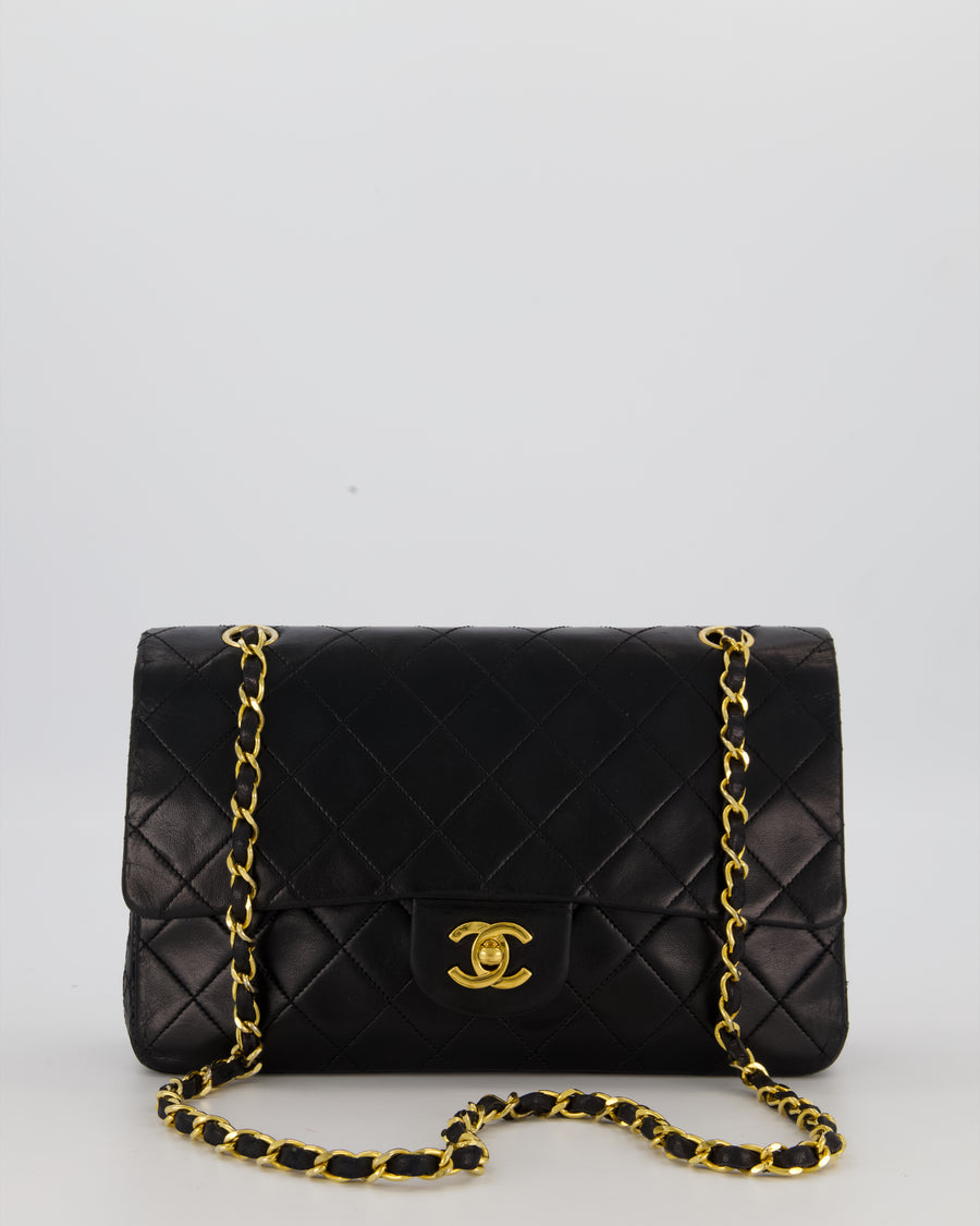 Chanel Black Vintage Medium Classic Double Flap Bag in Lambskin Leather with 24K Gold Hardware