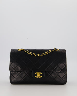Chanel Black Vintage Medium Classic Double Flap Bag in Lambskin Leather with 24K Gold Hardware