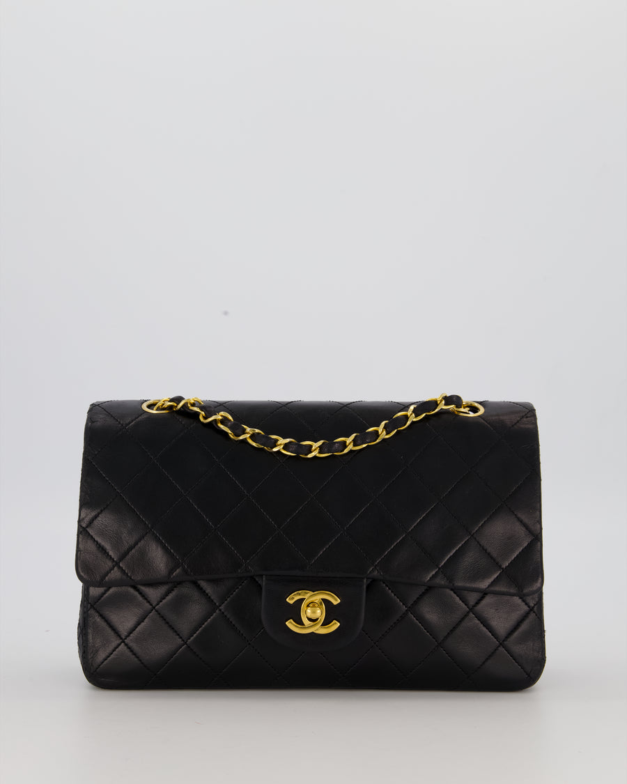 Chanel Black Vintage Medium Classic Double Flap Bag in Lambskin Leather with 24K Gold Hardware