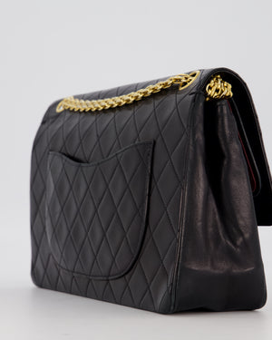 Chanel Black Vintage Stitched Edge Medium Classic Double Flap Bag in Lambskin Leather with 24K Gold Chain Hardware