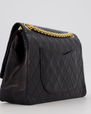 Chanel Black Vintage Stitched Edge Medium Classic Double Flap Bag in Lambskin Leather with 24K Gold Chain Hardware