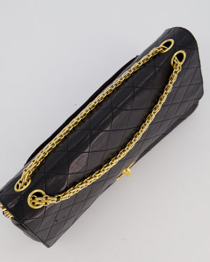 Chanel Black Vintage Stitched Edge Medium Classic Double Flap Bag in Lambskin Leather with 24K Gold Chain Hardware