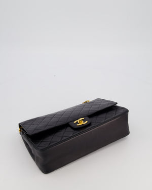 Chanel Black Vintage Stitched Edge Medium Classic Double Flap Bag in Lambskin Leather with 24K Gold Chain Hardware