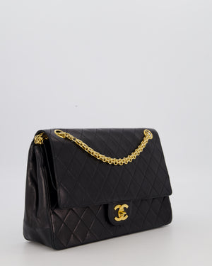 Chanel Black Vintage Stitched Edge Medium Classic Double Flap Bag in Lambskin Leather with 24K Gold Chain Hardware