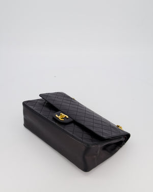 Chanel Black Vintage Stitched Edge Medium Classic Double Flap Bag in Lambskin Leather with 24K Gold Chain Hardware
